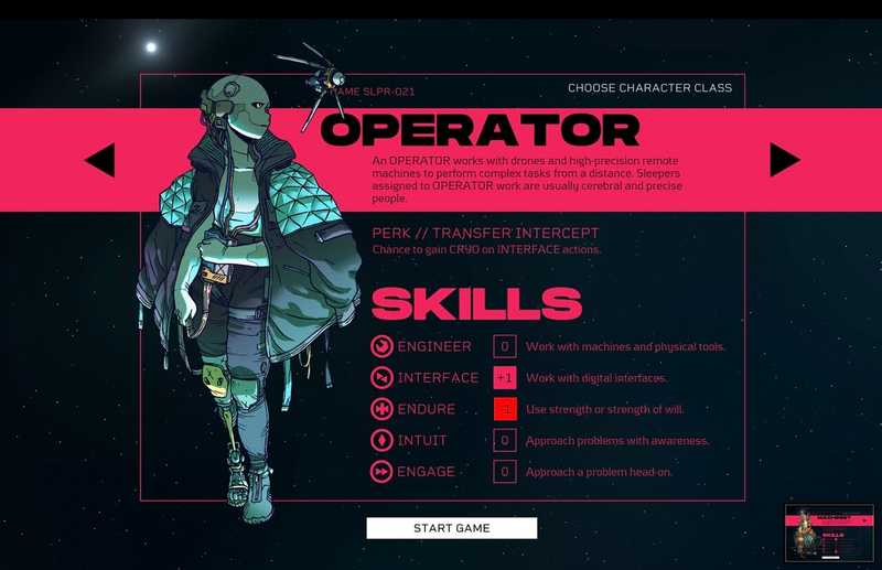The game's character creation
